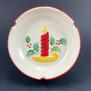 1960’s Vintage Josef Originals Christmas Ashtray Trinket Dish Candle and Holly